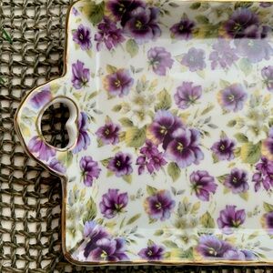 Vintage Purple Pansy Rectangular Floral Porcelain Serving Tray